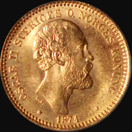 PCGS MS65 1874/3-ST Sweden Gold 10 Kronor - Rare overdate!!!
