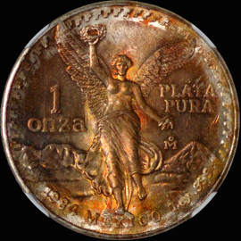 NGC MS65 1984 Mo Mexico Libertad 1 Onza Silver - beautiful Toning!