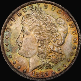 PCGS MS62 1887-O Silver Morgan Dollar nice toning both side!!