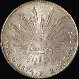 PCGS MS65 1874-Go FR Mexico 8 Reales TOP POP Finest Graded Silver Coin Go54