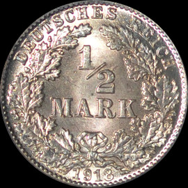 MS66 1918-D Germany Empire 1/2 Half Mark