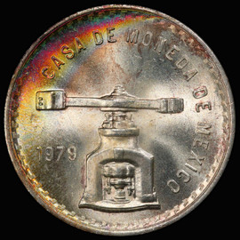 PCGS MS66 1979 Mo Mexico Silver 1 Onza - Gorgeous Rainbow Toning!