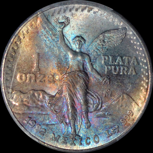 PCGS MS67 1982 Mo Mexico 1 Silver Onza,  toned!