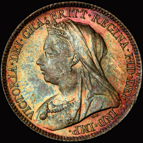 MS64 1898 Great Britain 6 Pence Rainbow Toning