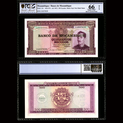 PCGS GSG Gem Unc 66 OPQ 1967 Mozambique P-118 500 Escudos