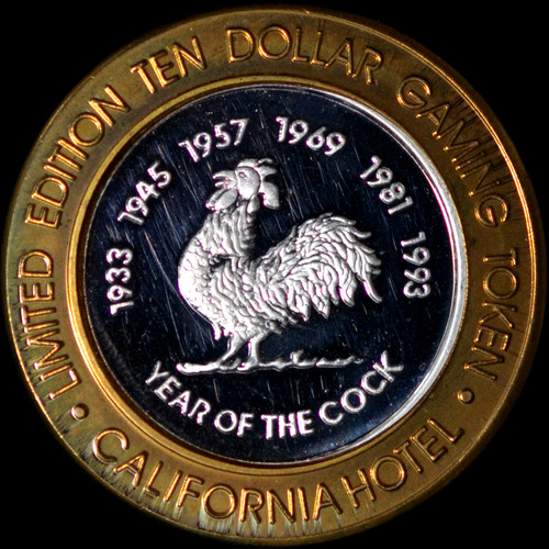 .999 Silver 1993 Sam Boyd's California Ten Dollar Casino Token Year of Rooster SM2091