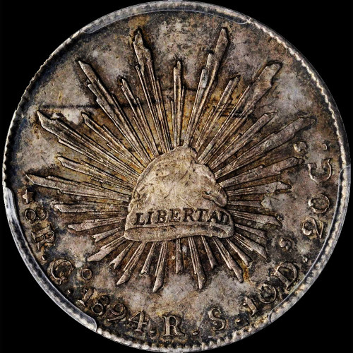 MS 62 1894-Go RS Mexico 8 Reales