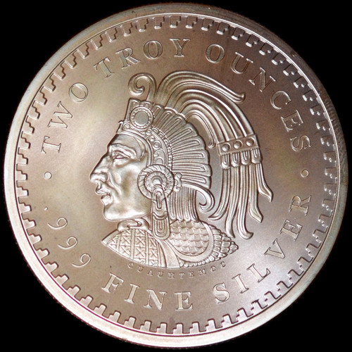 2 oz BU .999 Silver Aztec Calendar Stone Eagle Warrior Emperor of Tenochtitlan SM2140