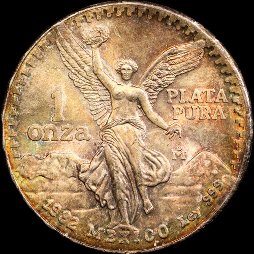 PCGS MS66 1982 Mo Mexico Libertad 1 Silver Onza, nicely toned!
