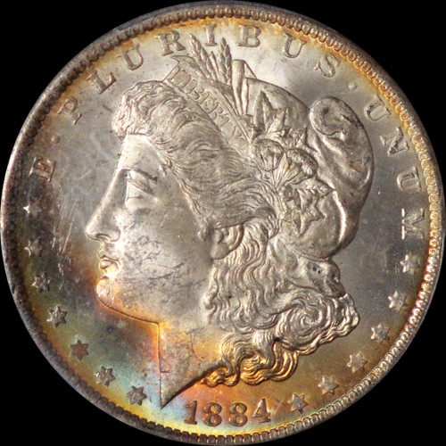 PCGS MS64 1884-O Morgan Dollar - rainbow toning!