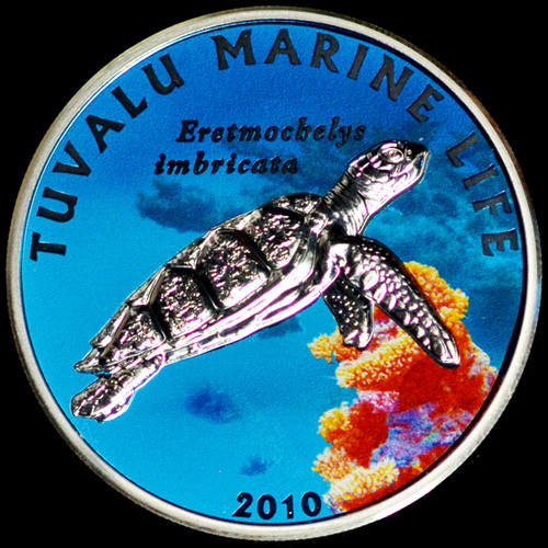 2010 Tuvalu Marine Turtle Silver Proof One Dollar SM2159
