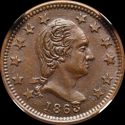 NGC MS64 1863 Washington - New York Civil War Token, Baker-474, Fuld-110/442a