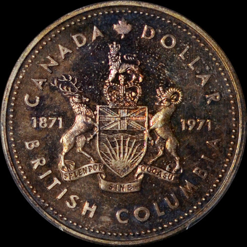 PCGS SP 66 1971 Canada British Columbia Silver Dollar $1 - Toned