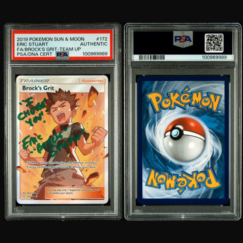 Eric Stuart Signed 2019 Pokemon S & M #172 Brock's Grit Team Up FA PSA/DNA AUTO