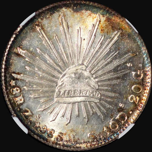 NGC MS63 Mexico 1886/8 Zs-JS Cap & Rays 8 Reales rare overdate Top Pop in NGC