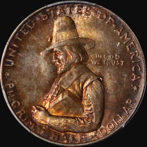 PCGS MS66 1920 Pilgrim Tercentenary Classic Commemorative Silver 50 Cents -Toned