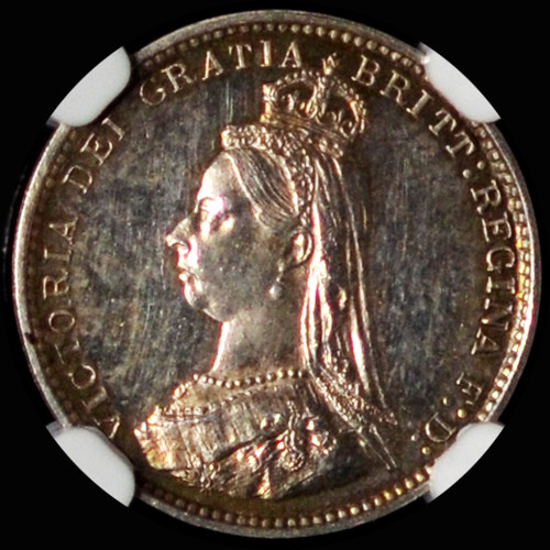NCG PF63 1887 Great Britain Jubilee Head Silver Proof 3D 3 Pence
