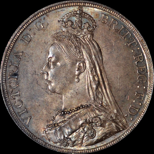 MS63 1887 Great Britain Queen Victoria Silver Crown toned