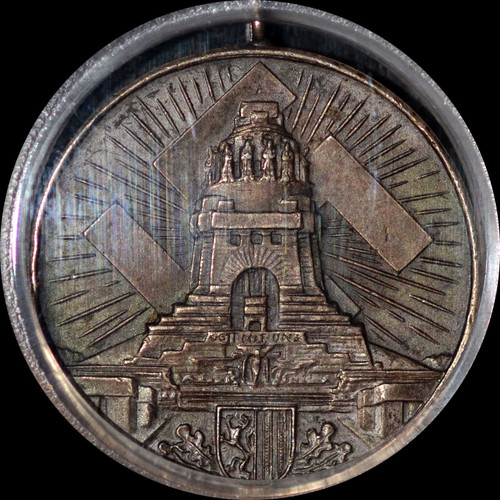 SP63 1934 Third Reich Germany Saxony Leipzig Monument Silver Shooting Medal  Top Grade!