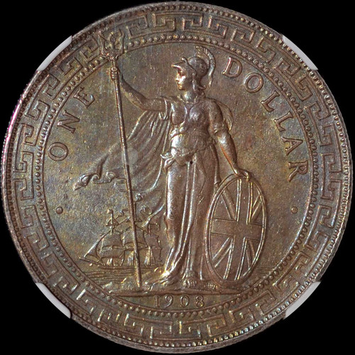 MS62 1908-B British Trade Dollar toned