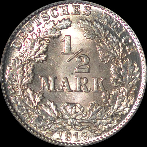 MS66 1918-D Germany Empire 1/2 Half Mark