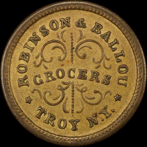 MS62 1863 New York Robinson & Ballou Civil War Token - Q. David Bowers Reference Collection