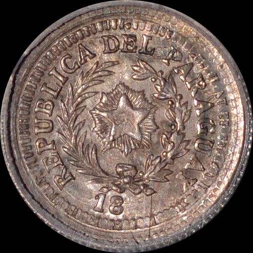 MS64 18xx RARE PARAGUAY 5 CENTS ON ARGENTINA 10C - PATTERN DIE -