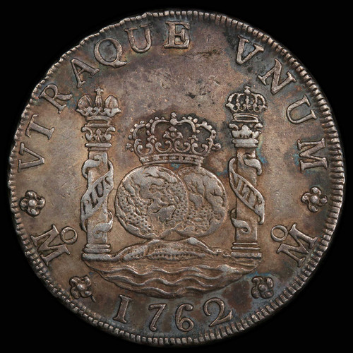 AU 1762-Mo MM MEXICO Charles III Silver 8 Reales,  Mexico City Mint.