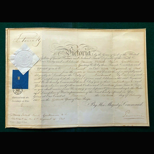 1855 Queen Victoria signed Military document Powell Foot Regiment