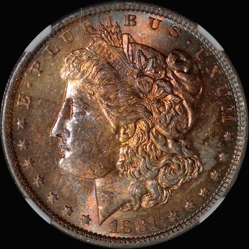 NGC MS63 1881-O Morgan Dollar - toning both side