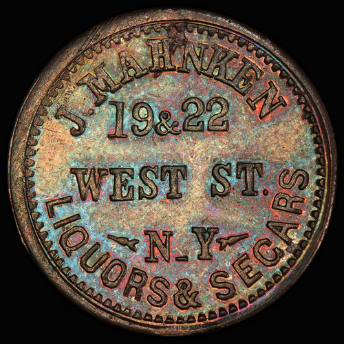 PCGS MS64 (1861-65) New York NY F-630AT-5a J. Mahnken, Liquors Civil War Token, Bowers Reference Collection