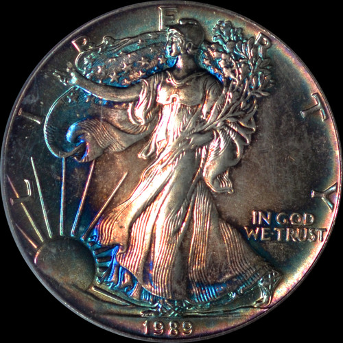 PCGS MS67 1989 American Silver Eagle Monster Toning