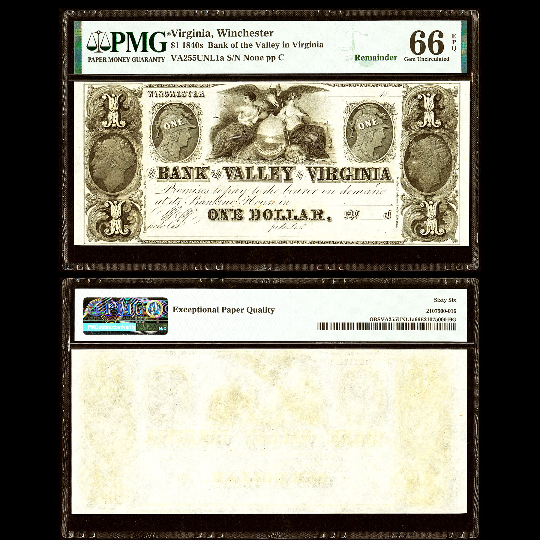 PMG 66 1840 Winchester, Virginia Bank of the Valley in Virginia 1