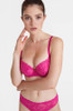Model in Tanga brief and Aubade Rosessence Moulded Half Cup Bra - Fuchsia