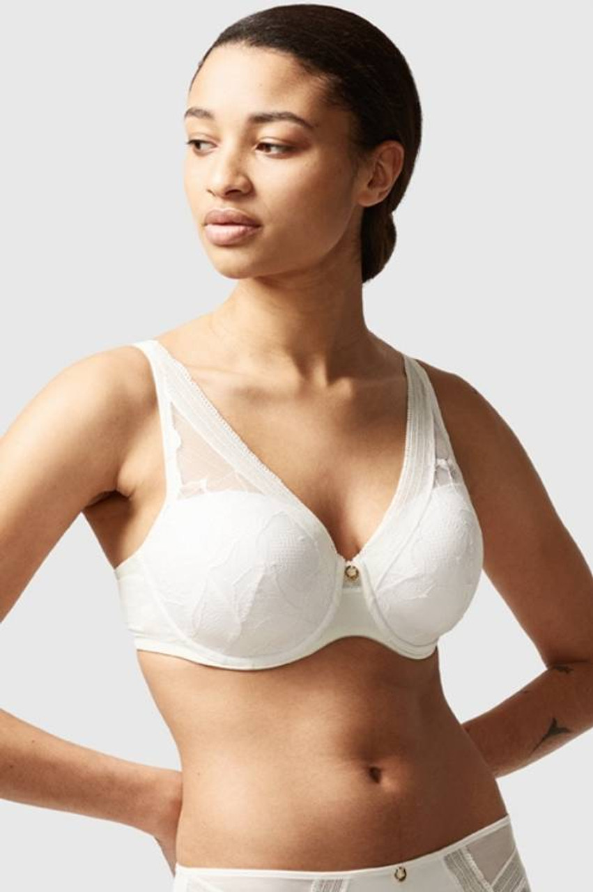 CHANTELLE Mist Grey Orangerie Underwire Lace Punge Bra, US 30DDDD