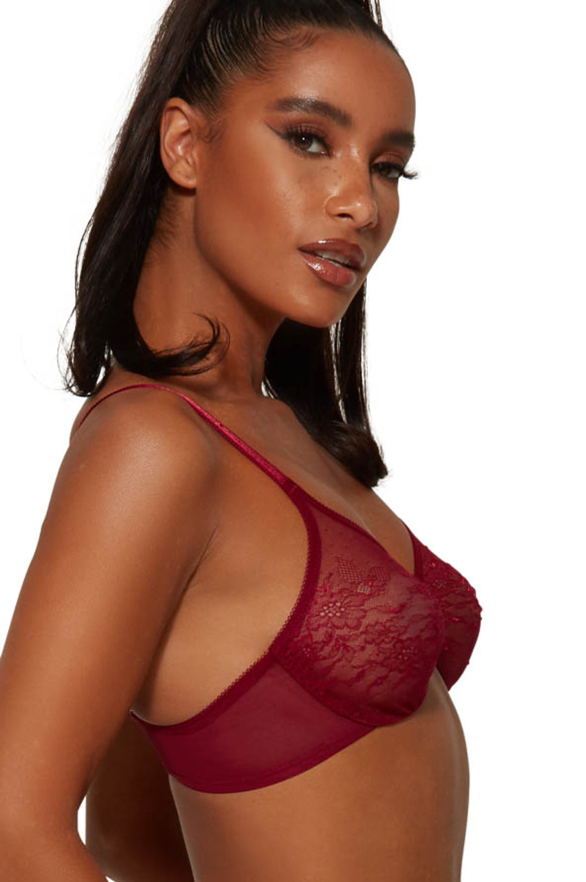Gossard Glossies Lace Bra - Bordeaux Red