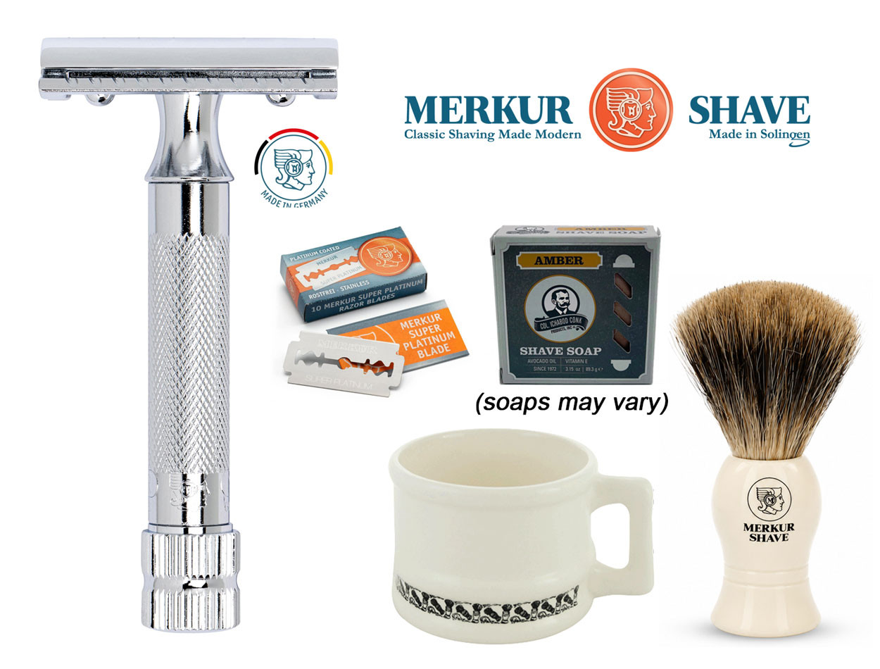 Merkur - 34C Heavy Duty DE Safety Razor Starter Set includes