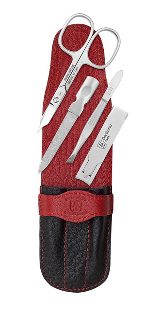 Dreiturm - 4 pc. Manicure Set, Black/Red Leather Case, Stainless, German, Solingen (672923)