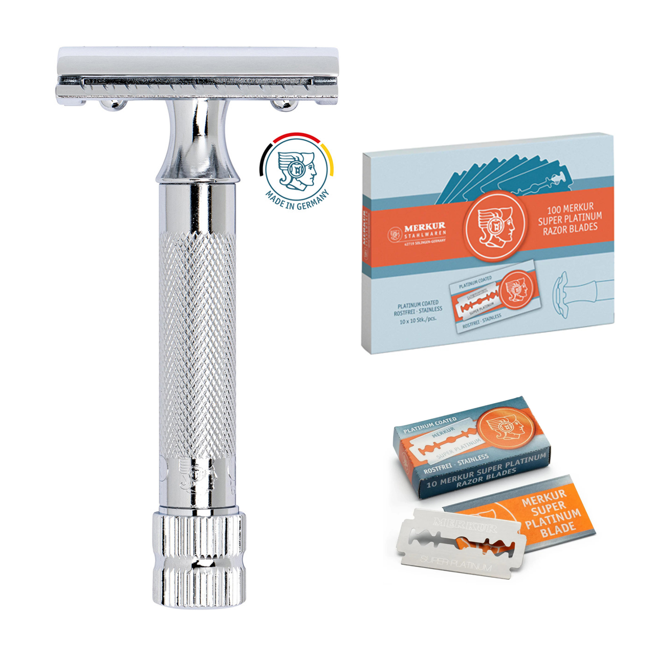 MERKUR 34C HD Safety Razor + 100 MERKUR Super Platinum Blades