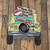 Jeep with blank Christmas Sign Cutout, Wood Shape, Paint by Line