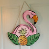 Tropical Flamingo With Pineapple, Unfinished Wooden Cutout Craft, Paint by Line