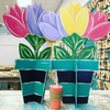 Triple Tulip Free Standing Flower Pot, Unfinished Wood Cutout