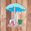 Beach Umbrella Scene Tropical Wood Shape, Paint by Line