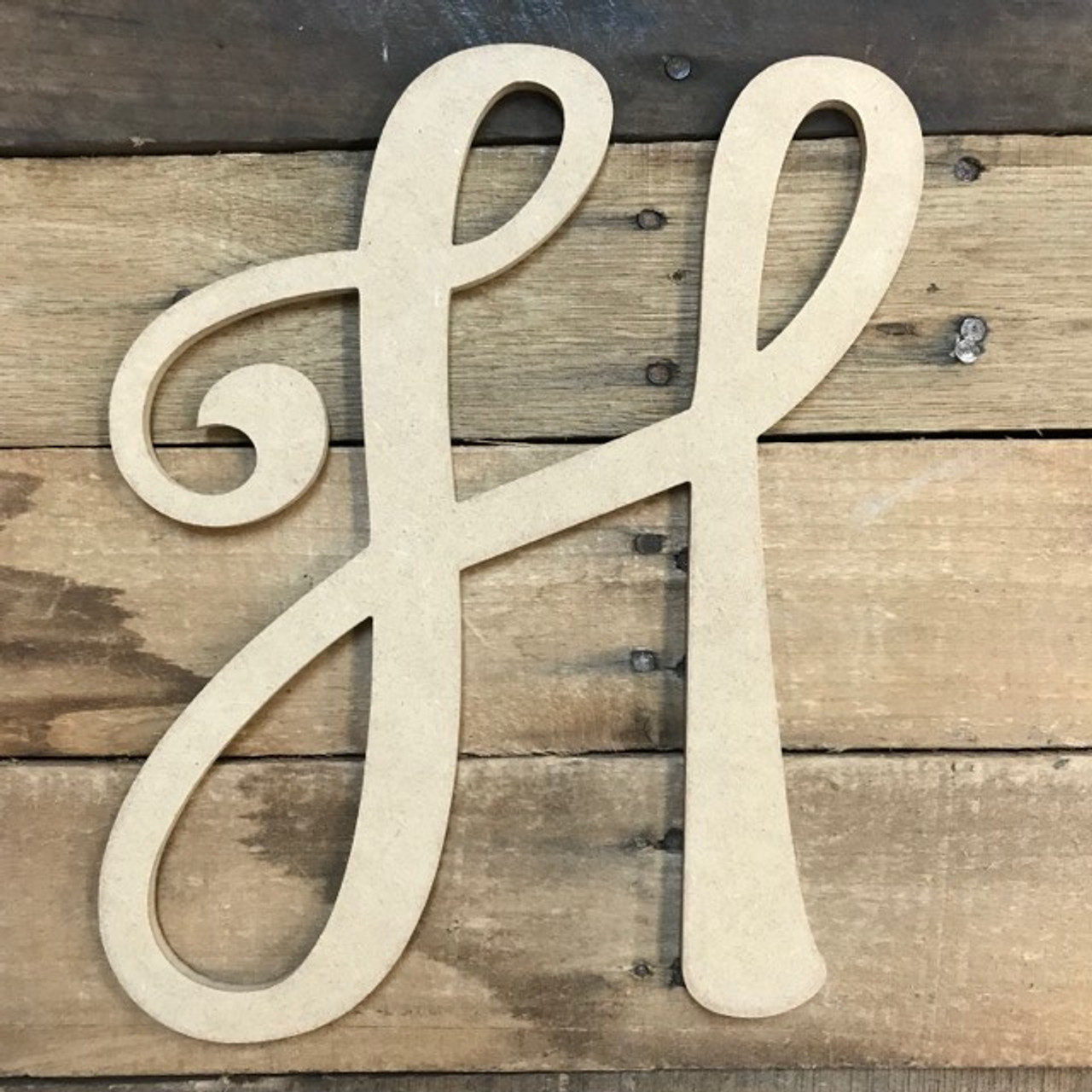 Cursive Wooden Letters H for Wall Decor 14 inch Large Wooden Letters Unfinished Monogram Wood Letter Crafts Alphabet Sign Cutouts for DIY Painting