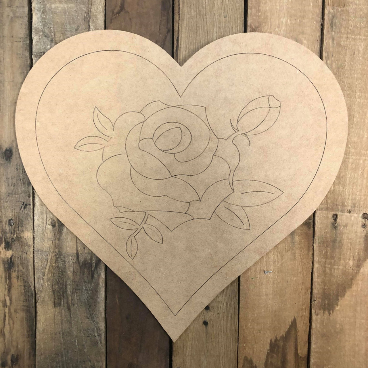 Heart Rose, Wood Cutout, Shape, Paint by Line 