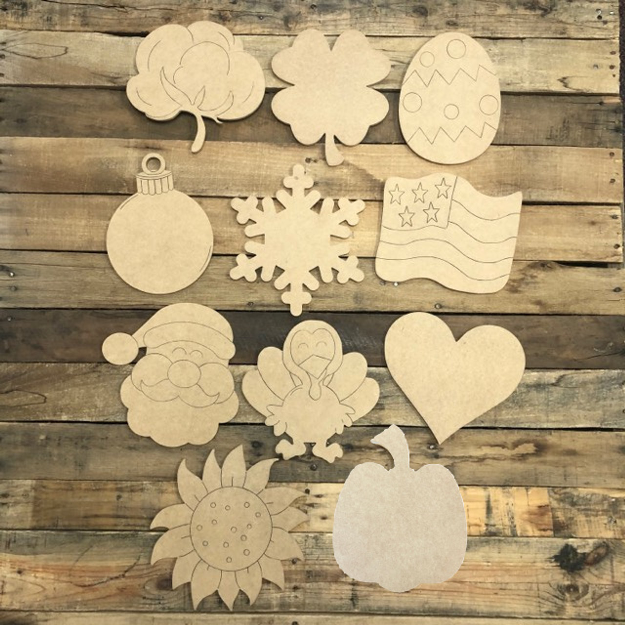 Winter and Spring Seasonal Shapes-Unfinshed wood shapes for