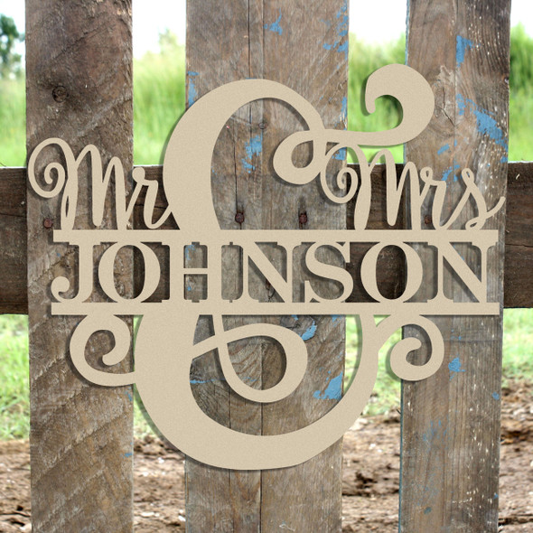 Mr. & Mrs. , Custom Family Name Frame, Unfinished Wooden Sign WS
