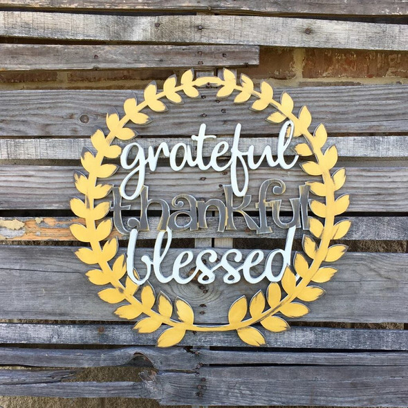Grateful Thankful Blessed Wreath Word Phrase