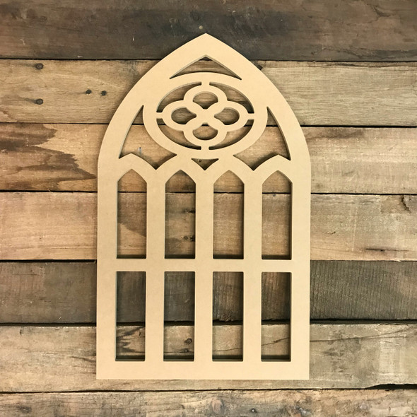 Unpainted Cathedral Arch Window Decor, Wooden Cutout Craft