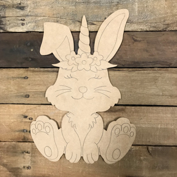 Paint by Line, Bunny Unicorn, Unfinished Wood Shape